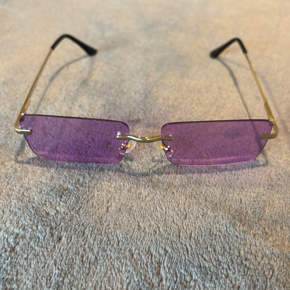 Frameless Rectangular Purple Sunglasses - image 2